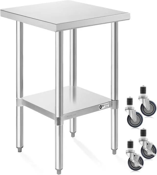 Main image of KUTLER Stainless Steel Table 24 x 18 Inches with Caster Wheels, NSF Heavy Duty Commercial Prep and Work Table with Undershelf for Restaurant, Hotel, Home
