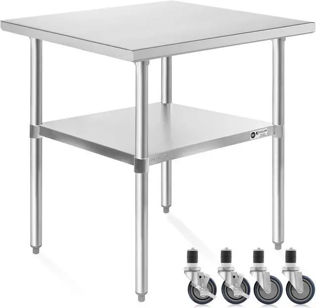 Main image of KUTLER Stainless Steel Table 24 x 30 Inches with Caster Wheels, NSF Heavy Duty Commercial Prep and Work Table with Undershelf for Restaurant, Hotel, Home