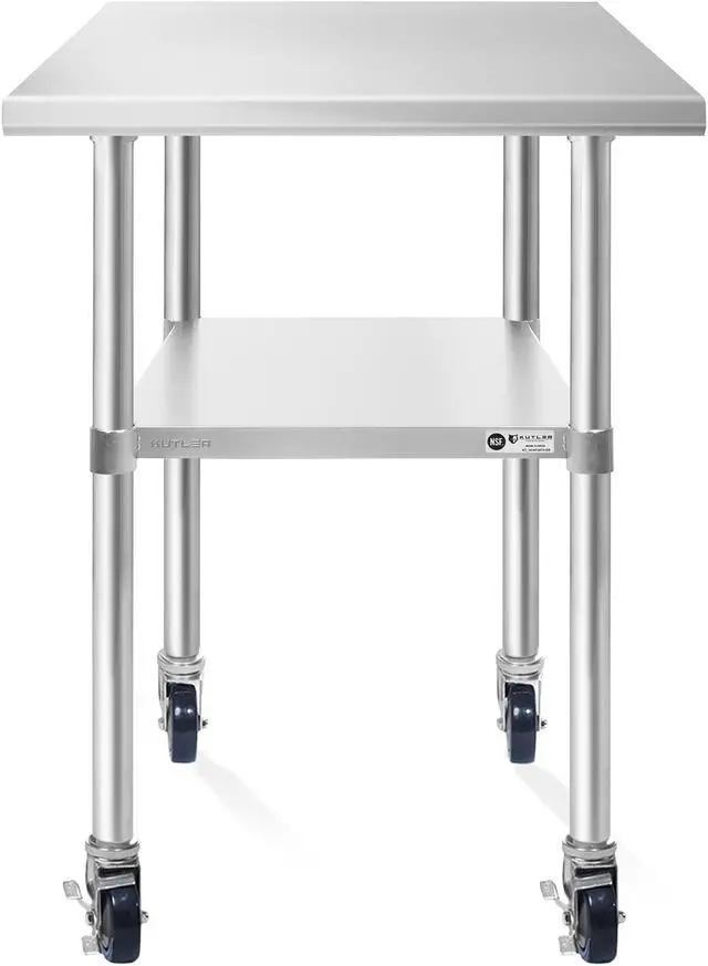 Alt view image 2 of 6 - KUTLER Stainless Steel Table 24 x 30 Inches with Caster Wheels, NSF Heavy Duty Commercial Prep and Work Table with Undershelf for Restaurant, Hotel, Home
