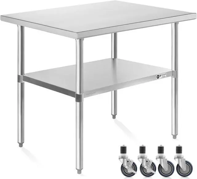 Main image of KUTLER Stainless Steel Table 24 x 36 Inches with Caster Wheels, NSF Heavy Duty Commercial Prep and Work Table with Undershelf for Restaurant, Hotel, Home