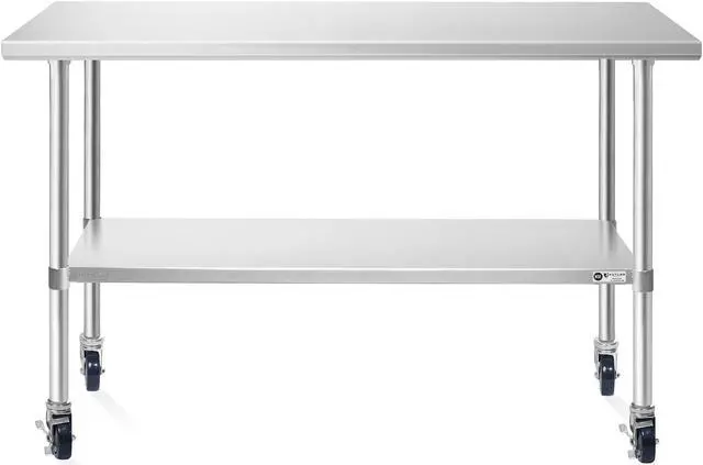 Alt view image 2 of 6 - KUTLER Stainless Steel Table 24 x 60 Inches with Caster Wheels, NSF Heavy Duty Commercial Prep and Work Table with Undershelf for Restaurant, Hotel, Home