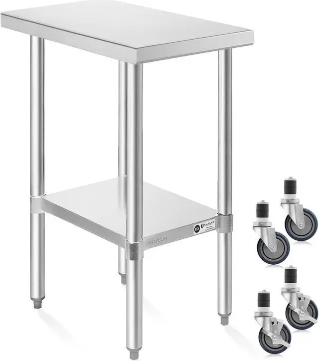Main image of KUTLER Stainless Steel Table 30 x 12 Inches with Caster Wheels, NSF Heavy Duty Commercial Prep and Work Table with Undershelf for Restaurant, Hotel, Home