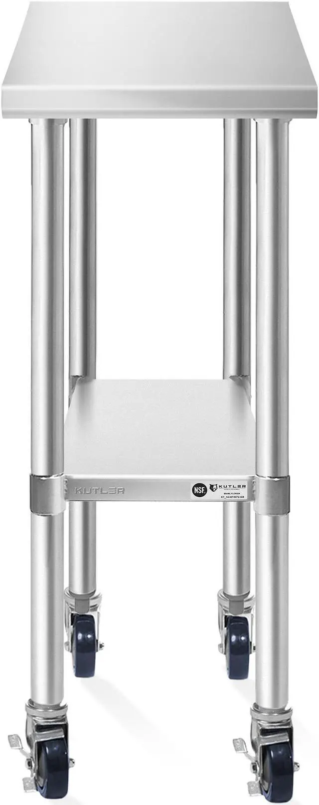 Alt view image 2 of 6 - KUTLER Stainless Steel Table 30 x 12 Inches with Caster Wheels, NSF Heavy Duty Commercial Prep and Work Table with Undershelf for Restaurant, Hotel, Home