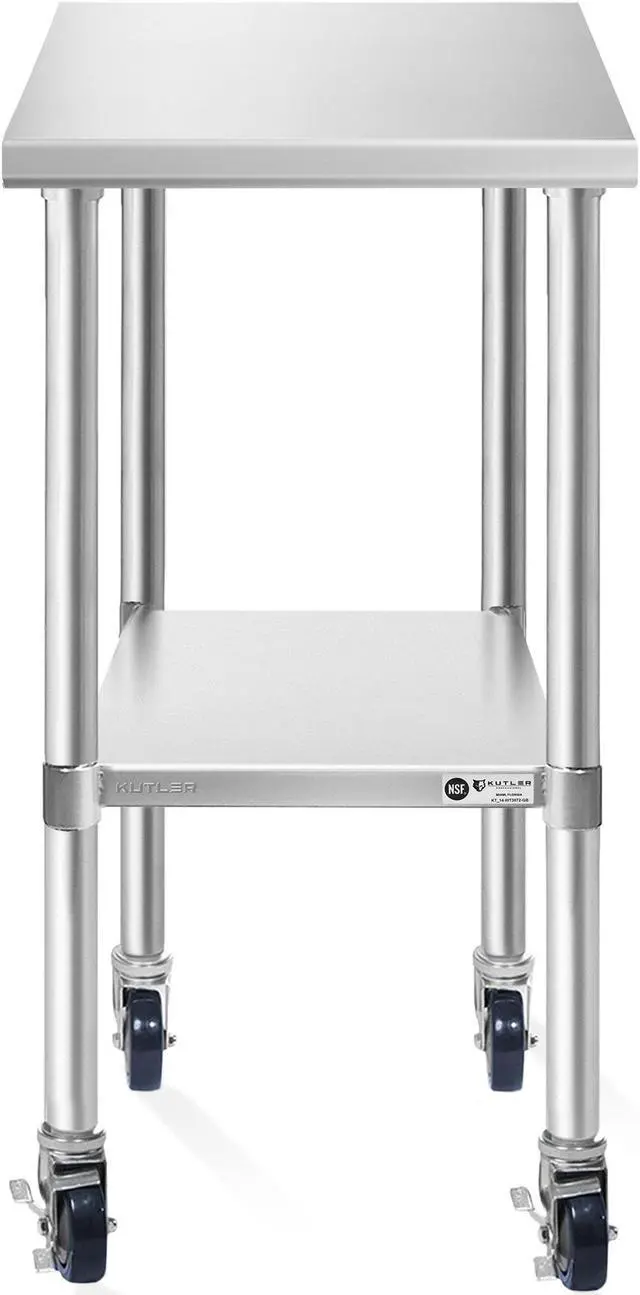 Alt view image 2 of 6 - KUTLER Stainless Steel Table 30 x 18 Inches with Caster Wheels, NSF Heavy Duty Commercial Prep and Work Table with Undershelf for Restaurant, Hotel, Home
