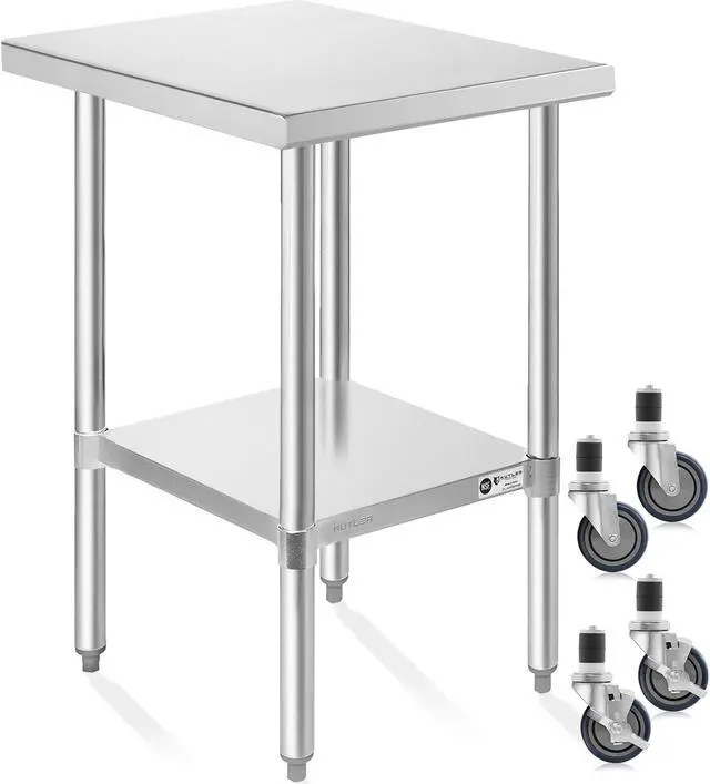 Main image of KUTLER Stainless Steel Table 30 x 18 Inches with Caster Wheels, NSF Heavy Duty Commercial Prep and Work Table with Undershelf for Restaurant, Hotel, Home