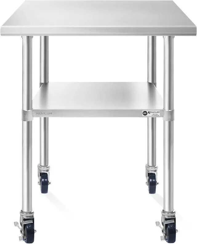 Alt view image 2 of 6 - KUTLER Stainless Steel Table 30 x 48 Inches with Caster Wheels, NSF Heavy Duty Commercial Prep and Work Table with Undershelf for Restaurant, Hotel, Home