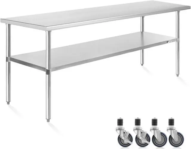 Main image of KUTLER Stainless Steel Table 30 x 72 Inches with Caster Wheels, NSF Heavy Duty Commercial Prep and Work Table with Undershelf for Restaurant, Hotel, Home
