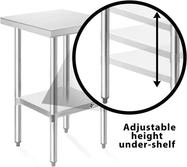 Alt view image 4 of 6 - KUTLER Stainless Steel Table 24 x 18 Inches, NSF Heavy Duty Commercial Kitchen Prep and Work Table with Undershelf for Restaurant, Hotel, Home