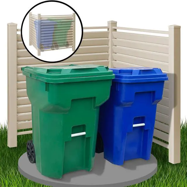 Alt view image 4 of 6 - Casafield 48" x 48" Louvered Privacy Screen - Outdoor Vinyl Fence Panel Enclosure for AC / Trash Bins / Pool Equipment - Tan