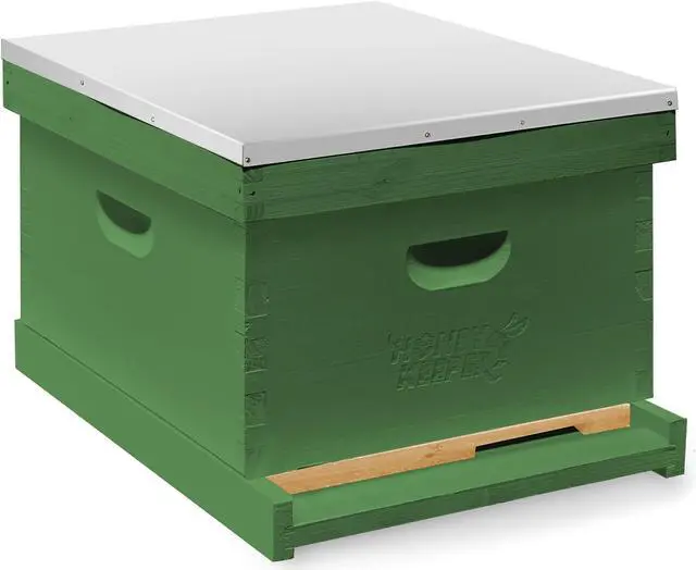 Main image of Honey Keeper Beginner Beehive Kit, Fully Assembled and Painted Starter Set with Hive Body & 10 Frames, Green