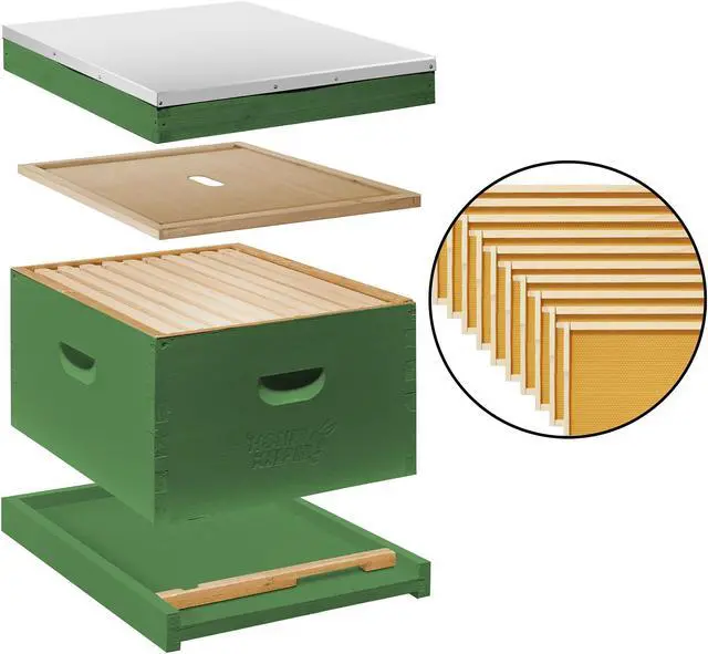 Alt view image 5 of 6 - Honey Keeper Beginner Beehive Kit, Fully Assembled and Painted Starter Set with Hive Body & 10 Frames, Green