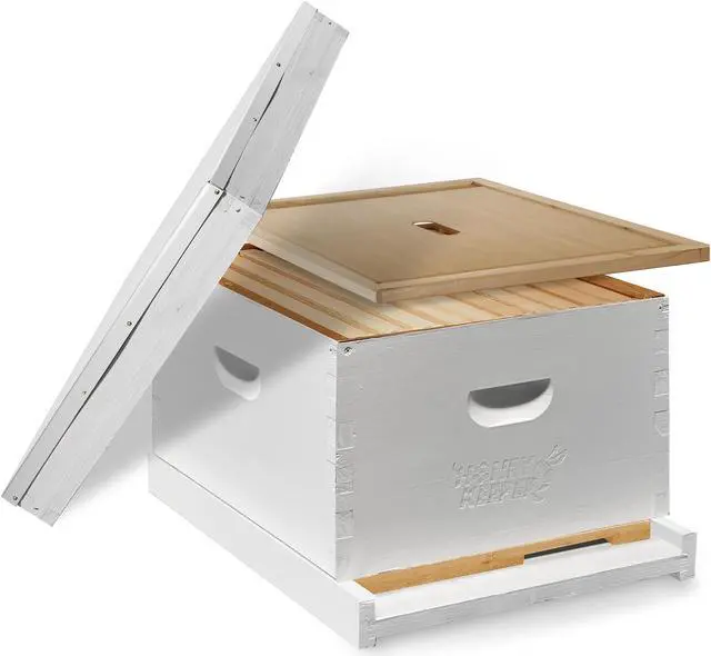 Alt view image 3 of 6 - Honey Keeper Beginner Beehive Kit, Fully Assembled and Painted Starter Set with Hive Body & 10 Frames, White
