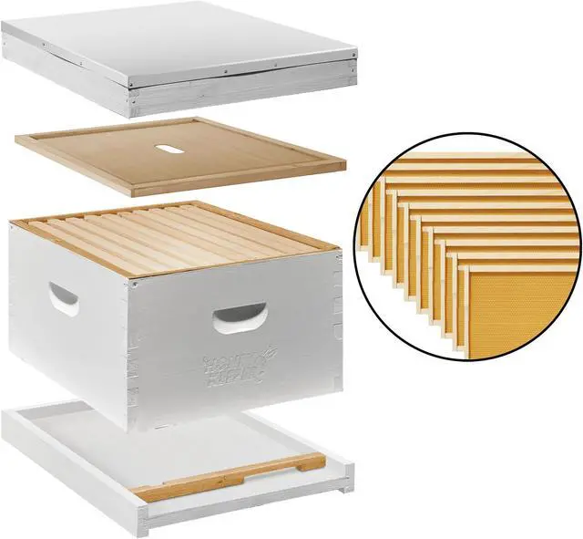 Alt view image 5 of 6 - Honey Keeper Beginner Beehive Kit, Fully Assembled and Painted Starter Set with Hive Body & 10 Frames, White