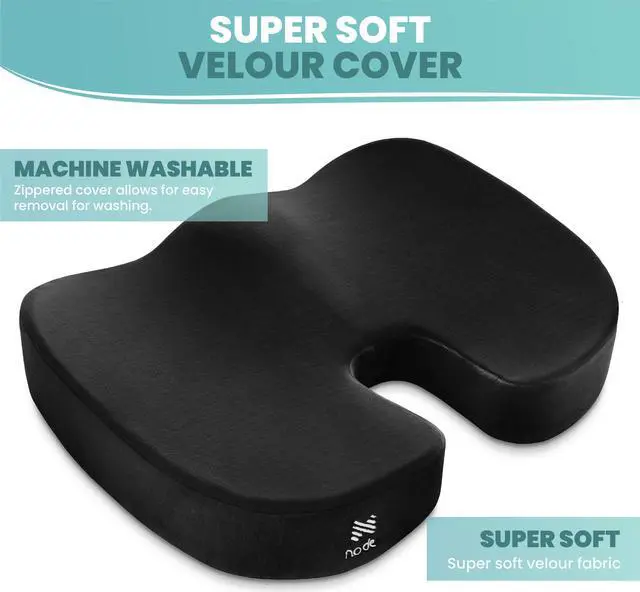 Alt view image 3 of 6 - Node Gel-Enhanced Memory Foam Seat Cushion, Black Velour Ergonomic Orthopedic Comfort Pad, Ideal Pillow for Office Desk Chair, Wheelchair, Car & Truck