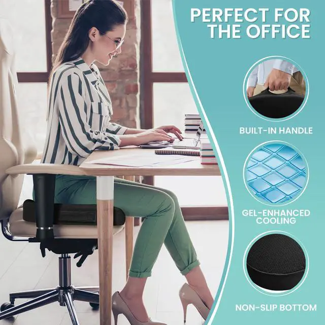 Alt view image 4 of 6 - Node Gel-Enhanced Memory Foam Seat Cushion, Black Velour Ergonomic Orthopedic Comfort Pad, Ideal Pillow for Office Desk Chair, Wheelchair, Car & Truck
