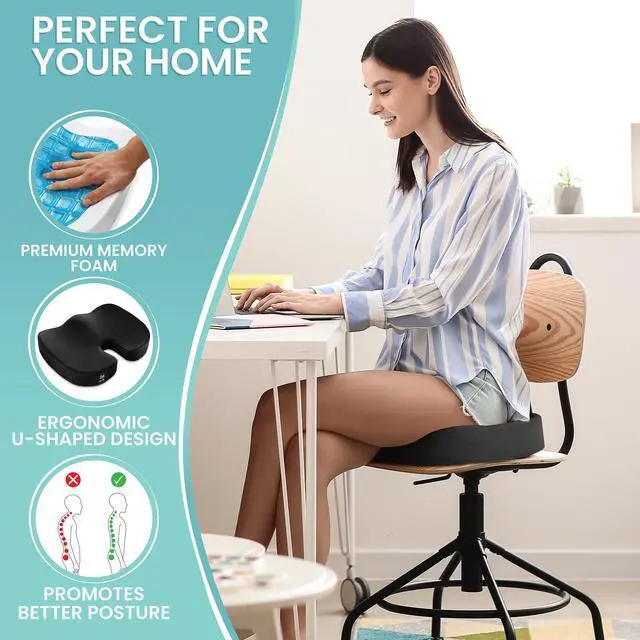 Alt view image 5 of 6 - Node Gel-Enhanced Memory Foam Seat Cushion, Black Velour Ergonomic Orthopedic Comfort Pad, Ideal Pillow for Office Desk Chair, Wheelchair, Car & Truck