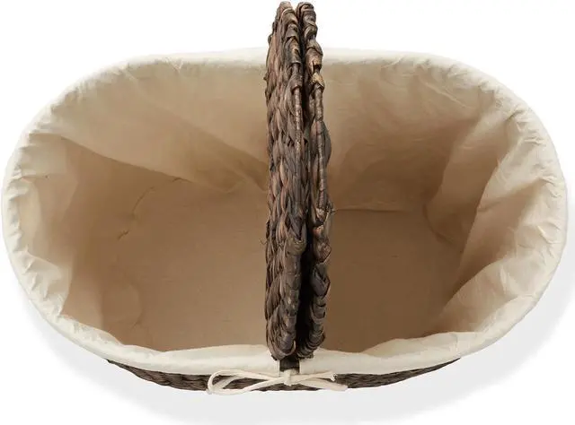 Alt view image 6 of 6 - Casafield Oval Laundry Hamper with Lids and Removable Liner Bags - Espresso, Woven Water Hyacinth 2-Section Laundry Basket Sorter for Clothes and Towels
