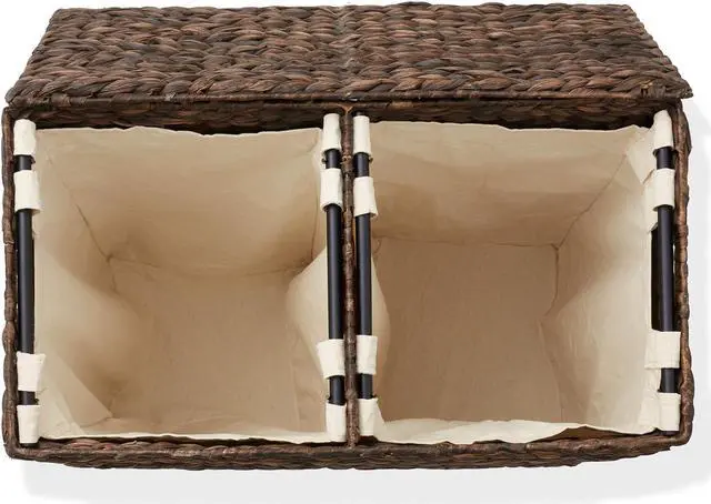 Alt view image 6 of 6 - Casafield 2-Section Laundry Hamper with Removable Liner Bags - Espresso, Woven Water Hyacinth Double Laundry Basket Sorter for Clothes and Towels