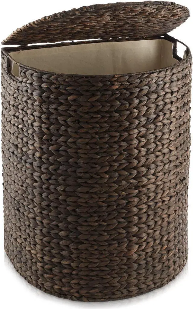 Main image of Casafield Half Moon Laundry Hamper with Lid and Removable Liner Bag - Espresso, Woven Water Hyacinth Laundry Basket for Clothes and Towels