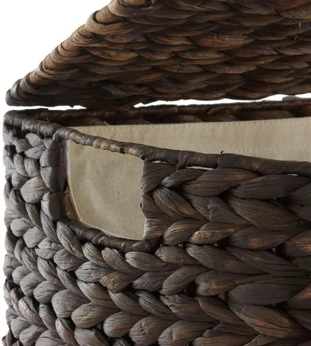 Alt view image 5 of 6 - Casafield Half Moon Laundry Hamper with Lid and Removable Liner Bag - Espresso, Woven Water Hyacinth Laundry Basket for Clothes and Towels