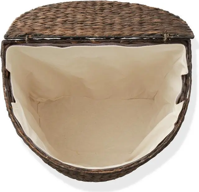 Alt view image 6 of 6 - Casafield Half Moon Laundry Hamper with Lid and Removable Liner Bag - Espresso, Woven Water Hyacinth Laundry Basket for Clothes and Towels
