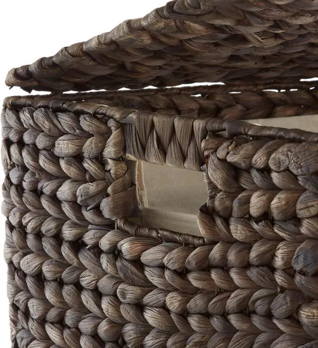 Alt view image 5 of 6 - Casafield Laundry Hamper with Lid and Removable Liner Bag - Espresso, Woven Water Hyacinth Square Laundry Basket Sorter for Clothes and Towels