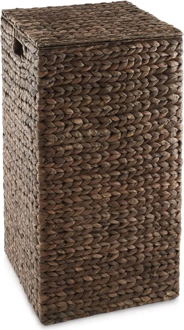 Alt view image 3 of 6 - Casafield Laundry Hamper with Lid and Removable Liner Bag - Espresso, Woven Water Hyacinth Square Laundry Basket Sorter for Clothes and Towels