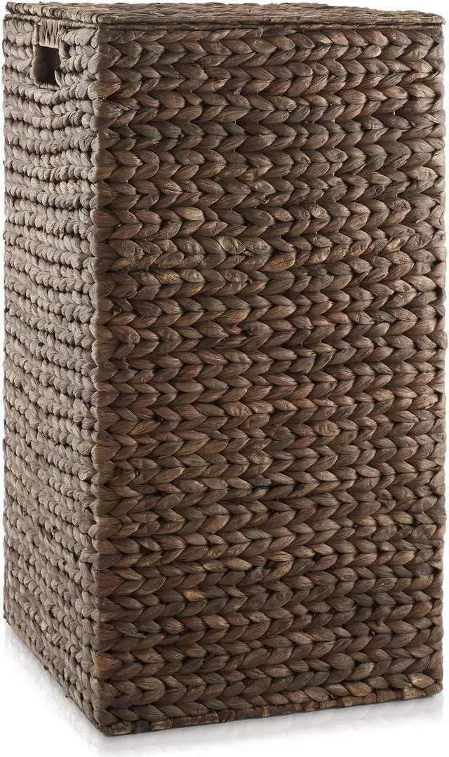 Alt view image 4 of 6 - Casafield Laundry Hamper with Lid and Removable Liner Bag - Espresso, Woven Water Hyacinth Square Laundry Basket Sorter for Clothes and Towels