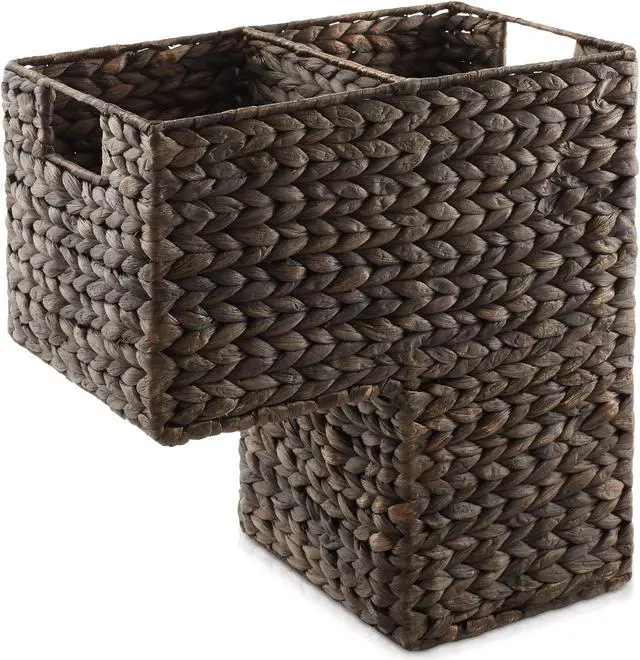 Alt view image 3 of 6 - Casafield Stair Step Basket with Handles, Espresso - Woven Water Hyacinth Staircase Basket Storage Bin Organizer