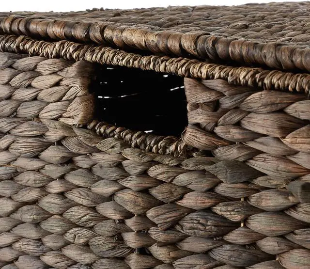 Alt view image 6 of 6 - Casafield Rolling Storage Basket Cart with Lid and Locking Wheels, Espresso - Handwoven Water Hyacinth Divided Recycling Sorting Bin for Kitchen, Laundry Room, Garage
