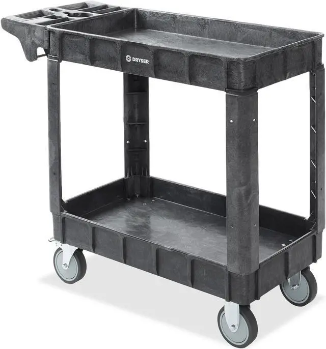 Main image of Dryser Utility Service Cart with Wheels, 40" x 17" Heavy Duty 550 lb. Capacity with Shelves - 2 Tier Rolling Cart with Two 5" Swivel Casters for Warehouse, Garage, Cleaning