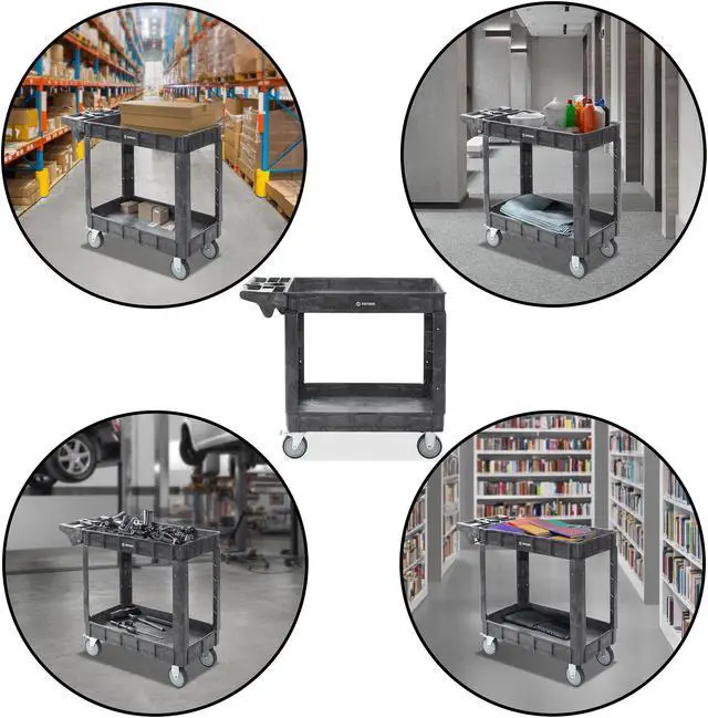 Alt view image 3 of 6 - Dryser Utility Service Cart with Wheels, 40" x 17" Heavy Duty 550 lb. Capacity with Shelves - 2 Tier Rolling Cart with Two 5" Swivel Casters for Warehouse, Garage, Cleaning