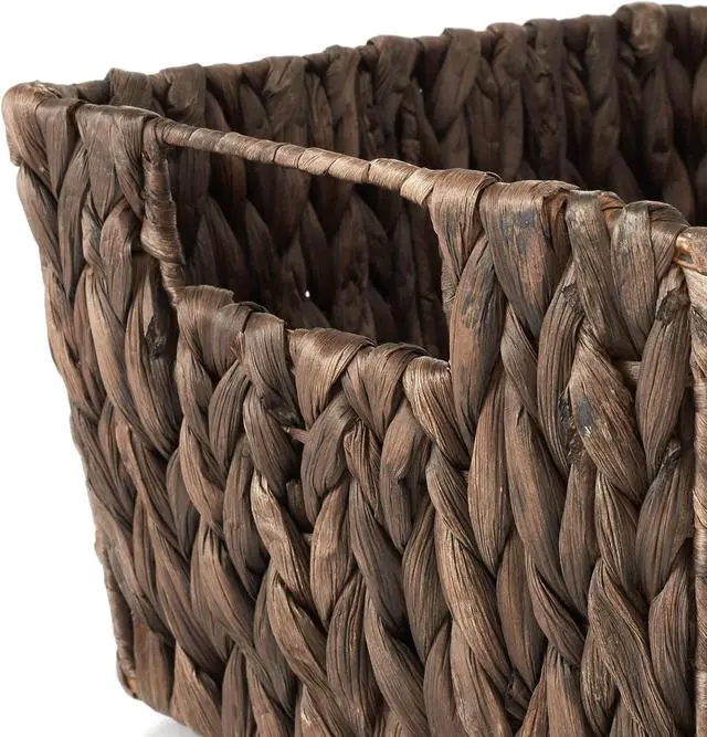 Alt view image 5 of 6 - Casafield Set of 4 Water Hyacinth Storage Baskets with Handles - Espresso, Woven Rectangular Storage Bins for Shelves, Blankets, Laundry Organization