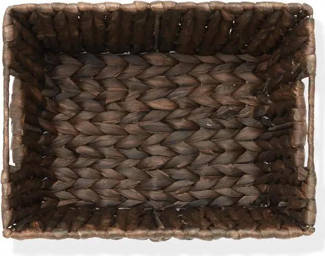 Alt view image 6 of 6 - Casafield Set of 4 Water Hyacinth Storage Baskets with Handles - Espresso, Woven Rectangular Storage Bins for Shelves, Blankets, Laundry Organization