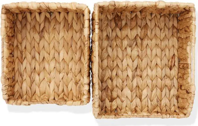 Alt view image 5 of 6 - Casafield Set of 2 Water Hyacinth Pantry Baskets with Handles - Natural, Woven Storage Bin Organizers for Kitchen Shelves, Medium and Large Sizes