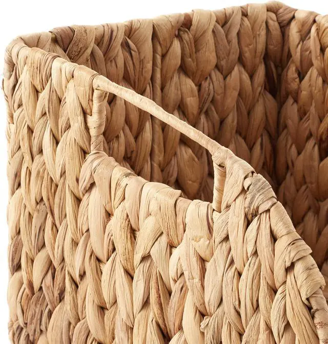 Alt view image 6 of 6 - Casafield Set of 2 Water Hyacinth Pantry Baskets with Handles - Natural, Woven Storage Bin Organizers for Kitchen Shelves, Medium and Large Sizes