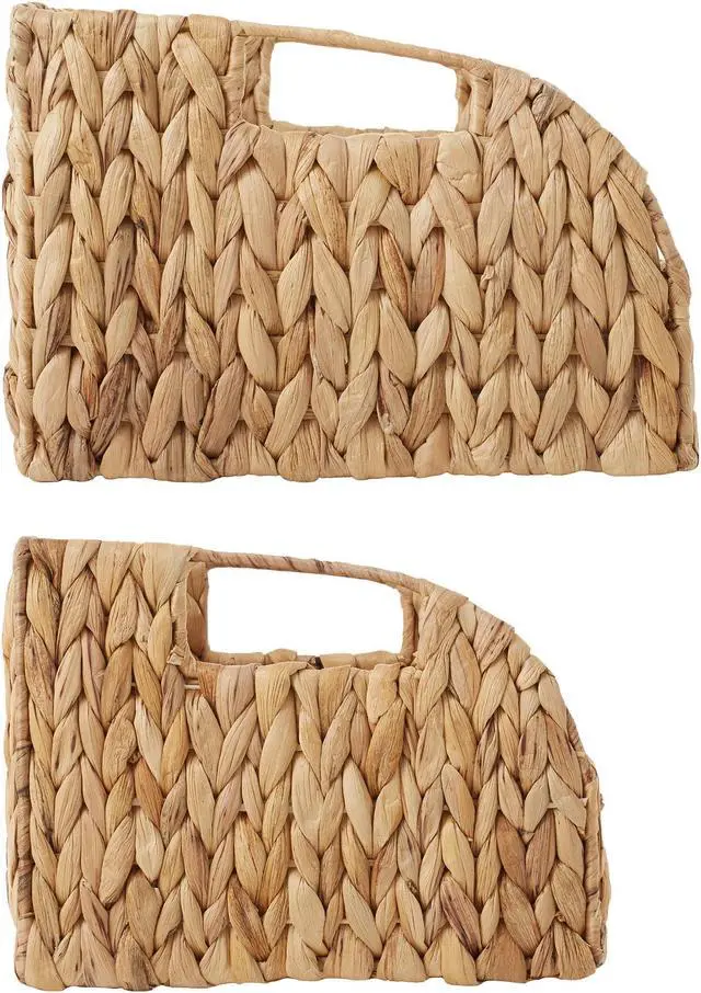 Alt view image 4 of 6 - Casafield Set of 2 Water Hyacinth Pantry Baskets with Handles - Natural, Woven Storage Bin Organizers for Kitchen Shelves, Medium and Large Sizes