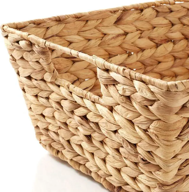 Alt view image 5 of 6 - Casafield Set of 2 Water Hyacinth Pantry Baskets with Handles, Chalkboard Labels, and Marker - Natural, Wide Woven Storage Bin Organizers for Kitchen Shelves