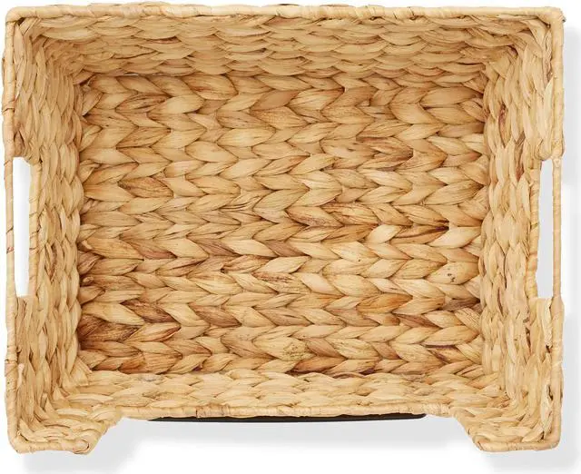 Alt view image 6 of 6 - Casafield Set of 2 Water Hyacinth Pantry Baskets with Handles, Chalkboard Labels, and Marker - Natural, Wide Woven Storage Bin Organizers for Kitchen Shelves