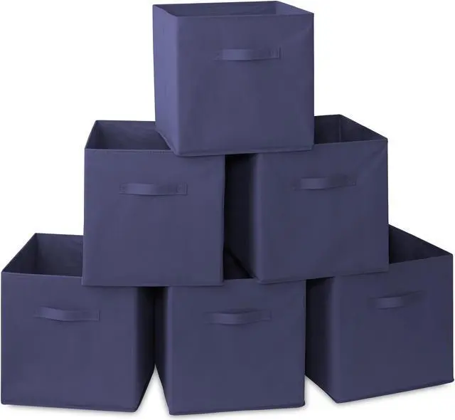 Main image of Casafield Set of 6 Collapsible Fabric Cube Storage Bins, Navy Blue - 13" Foldable Cloth Baskets for Shelves, Cubby Organizers & More