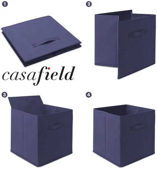 Alt view image 6 of 6 - Casafield Set of 6 Collapsible Fabric Cube Storage Bins, Navy Blue - 13" Foldable Cloth Baskets for Shelves, Cubby Organizers & More