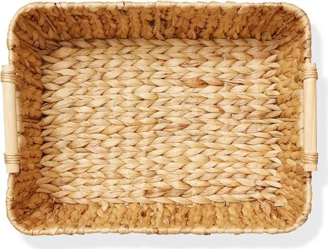 Alt view image 5 of 6 - Casafield Set of 2 Water Hyacinth Oval Storage Baskets with Wooden Handles - Large, Woven Bin Organizers
