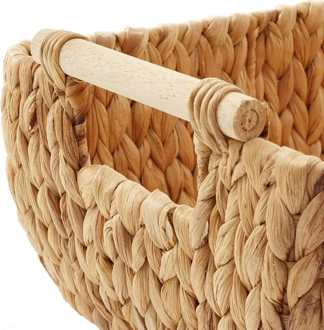 Alt view image 6 of 6 - Casafield Set of 2 Water Hyacinth Oval Storage Baskets with Wooden Handles - Large, Woven Bin Organizers