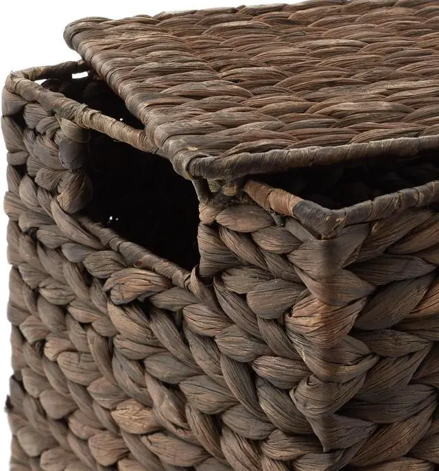 Alt view image 5 of 6 - Casafield Set of 3 Water Hyacinth Storage Baskets with Lids, Espresso - Small, Medium, Large Woven Nesting Bins for Bathroom, Bedroom, Closets, Shelves