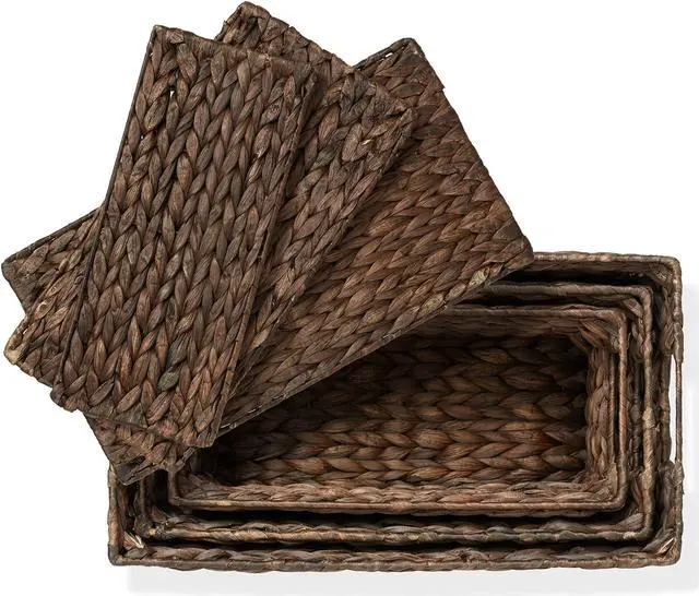 Alt view image 6 of 6 - Casafield Set of 3 Water Hyacinth Storage Baskets with Lids, Espresso - Small, Medium, Large Woven Nesting Bins for Bathroom, Bedroom, Closets, Shelves