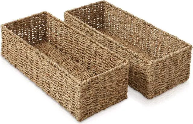 Alt view image 3 of 6 - Casafield Set of 2 Bathroom Storage Baskets, Natural - Seagrass, 16" W  x 6.75" D x 4.25" H, Woven Toilet Tank Topper Bins for Organizing Tissues, Toilet Paper, Toiletries, Shelves