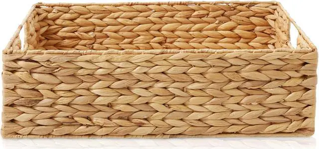 Alt view image 4 of 6 - Casafield Set of 4 Water Hyacinth Pantry Baskets, 12-1/2" x 17" x 5", with Chalkboard Labels and Chalk Marker - Natural, Woven Storage Bin Organizers for Kitchen Shelves