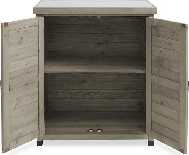 Alt view image 3 of 6 - Casafield Outdoor Garden Potting Bench with Metal Tabletop and Storage Cabinet - Wooden Outdoor Garden Patio Workstation Table, Gray
