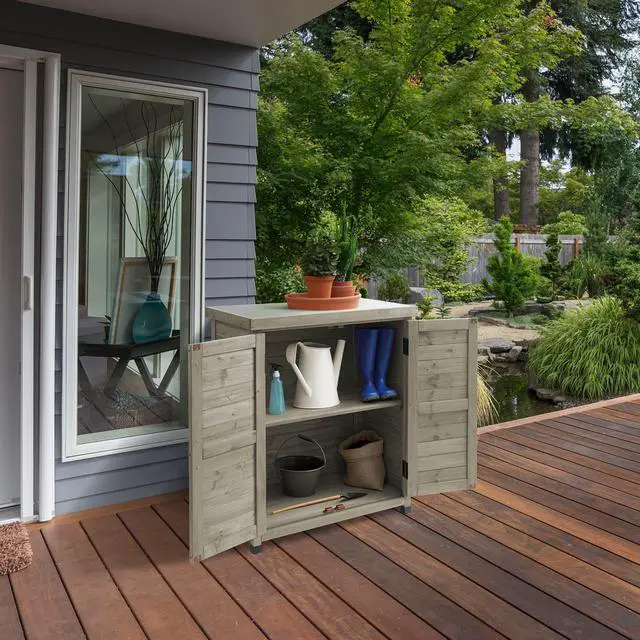Alt view image 4 of 6 - Casafield Outdoor Garden Potting Bench with Metal Tabletop and Storage Cabinet - Wooden Outdoor Garden Patio Workstation Table, Gray