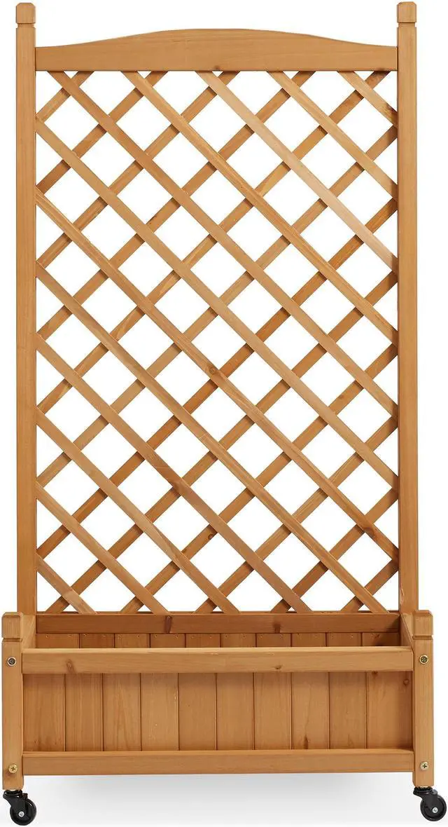 Alt view image 3 of 6 - Casafield Set of Two 48" Raised Garden Bed with Trellis - Wooden Diamond Lattice for Climbing Plants and Planter Box with Drainage Holes and Wheels